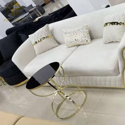 Modern Stylish Wedding Fabric Velvet Tub Sofa Single Couch with Golden Legs 1+2+3 Seater Foshan