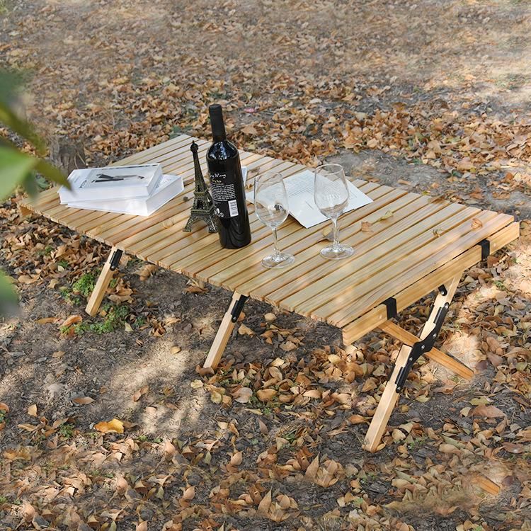 Camping Wooden Foldable Table Bamoo Egg Roll Table