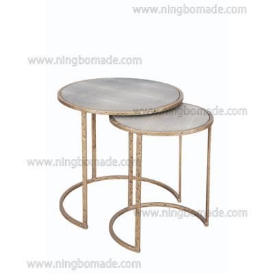 Modern New Design Hand Hammered Furniture Light Brass Forged Solid Iron Fog Luxurious Shagreen-Embossed Leather Nest Table