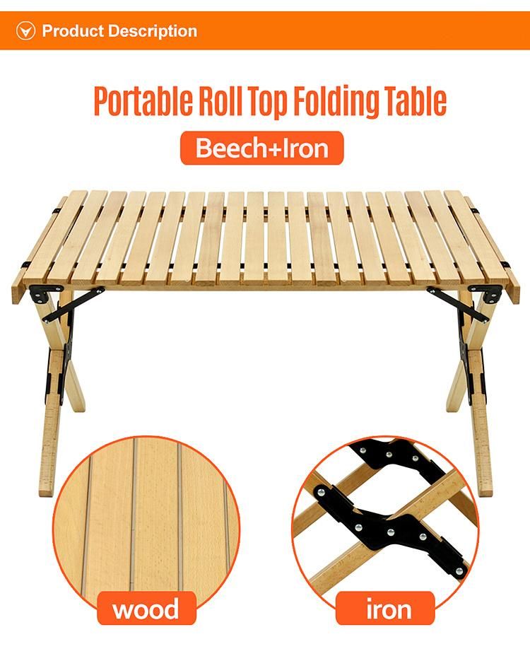 Outdoor Portable Wooden Table Folding Picnic Table Camping Wood Egg Roll Table