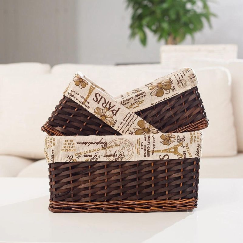 Wicker Basket Woven Gift Basket Empty Rectangle Willow Storage Basket with Fabric Lining