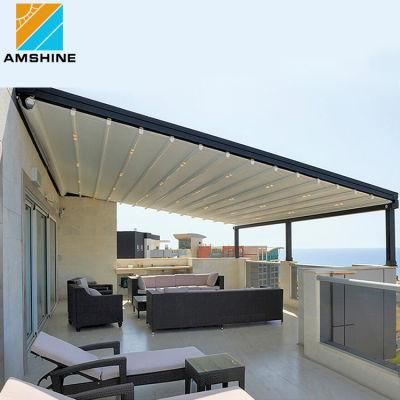 Wind Resistance Automatic Patio Motorized Screens Waterproof Retractable Roof Cover PVC Pergola Roof Gazebo for Outdoor Recreation