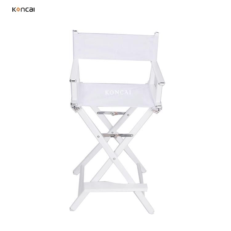 Koncai Pure White Fabric Aluminium Makeup Folding Chair for Hairdressers Make up Artist