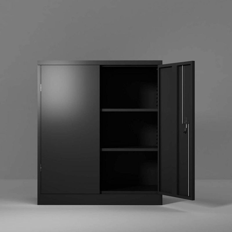 Little Cupboard Black Lockable 2 Door Metal Storage Cabinet with 2 Adjustable Shelves