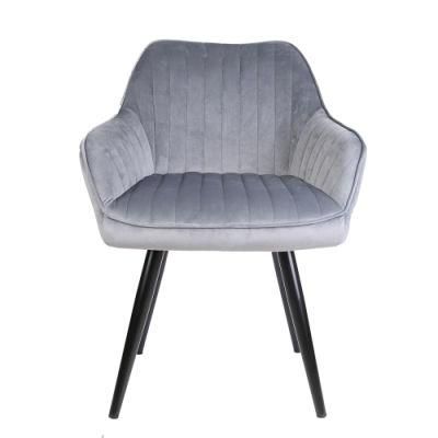 Luxury Modern Restaurant Living Room Home Furniture Sofa Chair Velvet Grey Cushioned Metal Steel Dining Chair