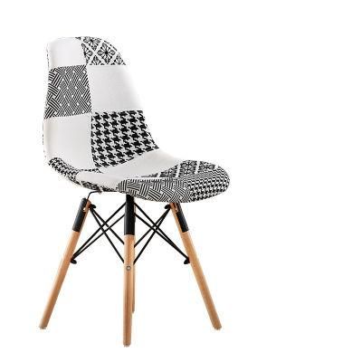 Nordic Comfortable Living Room Home Restaurant Furniture Patchwork Seat Dining Chair with Wooden Legs for Cafe