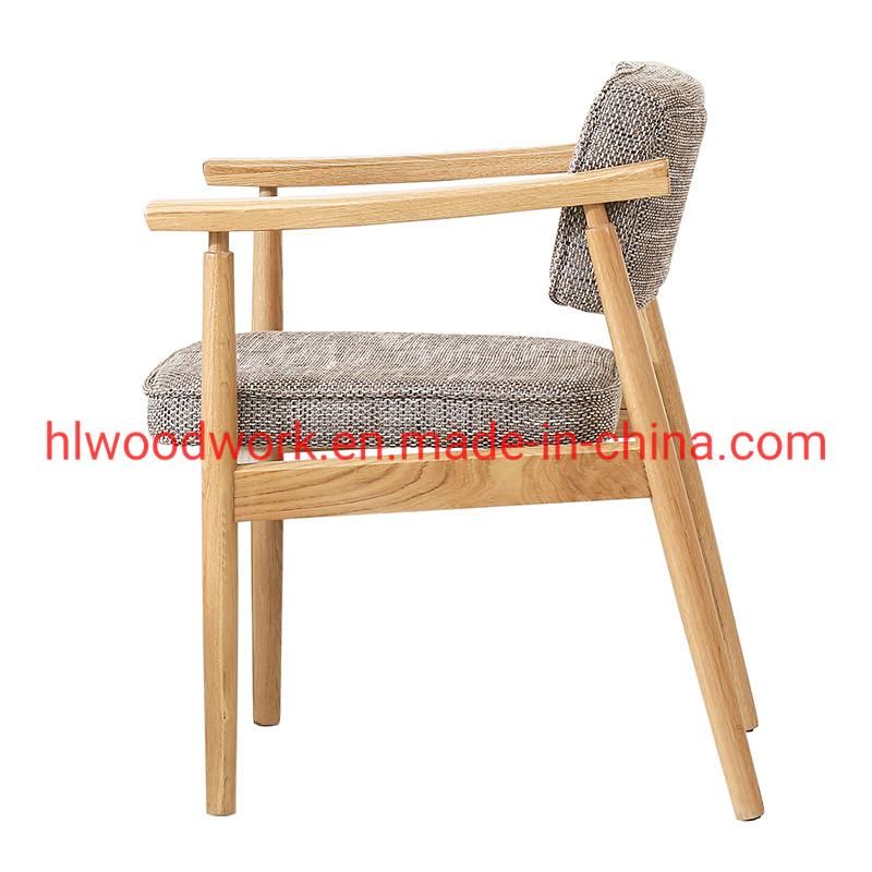 Leisure Chair Dining Chair Oak Wood Frame Natural Color Fabrice Cushion Browm Color Dining Room Chair