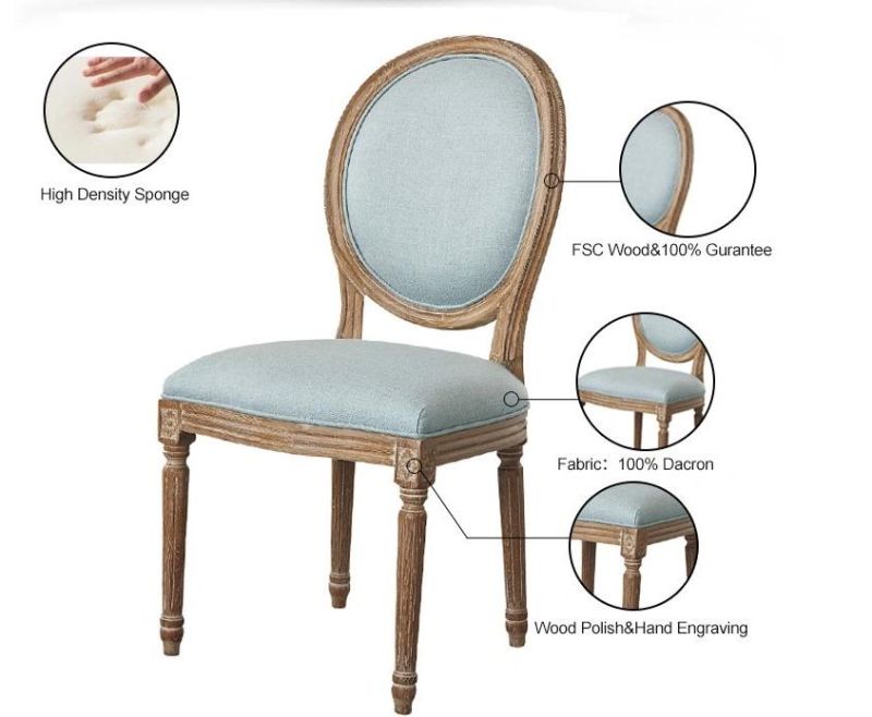 French Country Linen Fabric Upholstered Round Back Louis Xvi Dining Chair