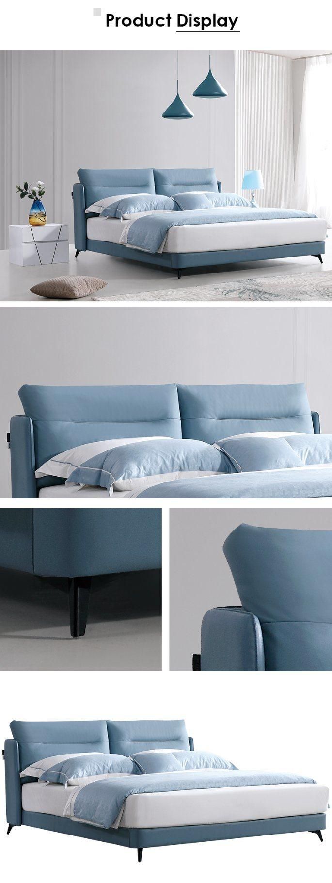 Modern Home Bedroom Furniture Set Queen Size Blue Leather Bed