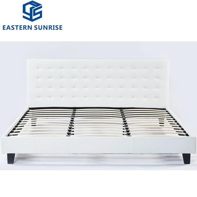 Bedroom Home Furniture White Modern Style Leather Fabric PU Frame Bed