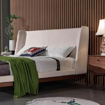 Italian Bedroom Furniture Solid Wood Leg Fabric Headboard Bed King Size