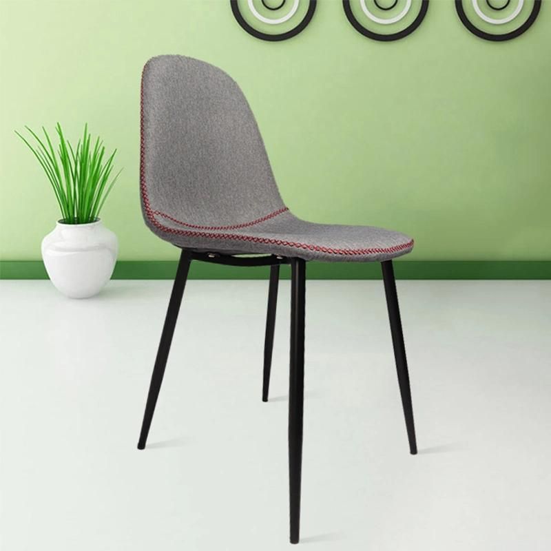 European Design Dining Room Furniture Ergonomic Grey Fabric Iron Leg Dining Chair