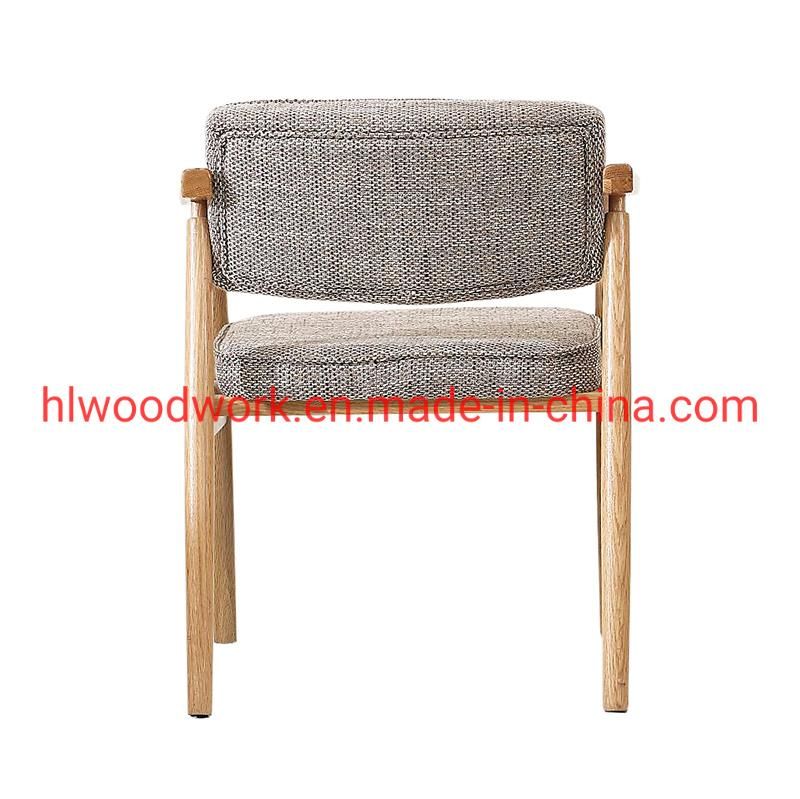 Leisure Chair Dining Chair Oak Wood Frame Natural Color Fabrice Cushion Browm Color Dining Room Chair