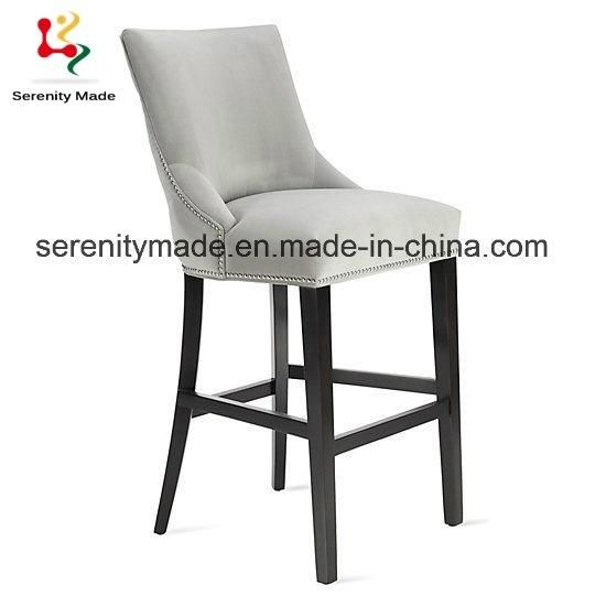 Minimalist White Linen Fabric Seat Pipping Solid Timper Legs Bar Stool for Wholesale