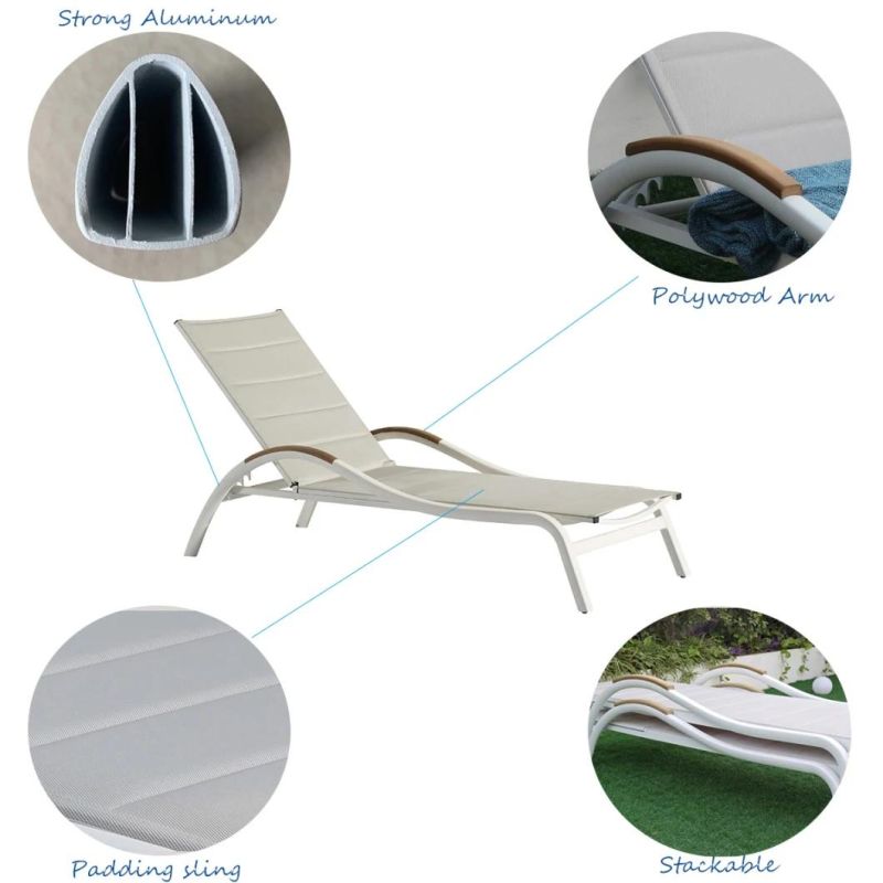 Aluminum Frame Textilene Sling Outdoor Poolside Sunbed Chaise Sun Lounger