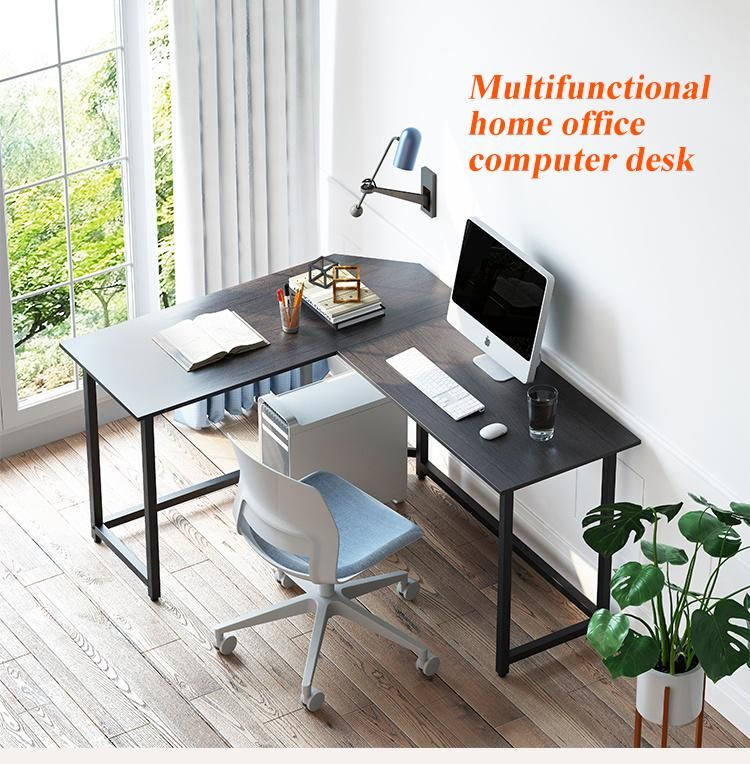 Simple Wood Steel L-Shape Corner PC Desk Computer Gaming Desk