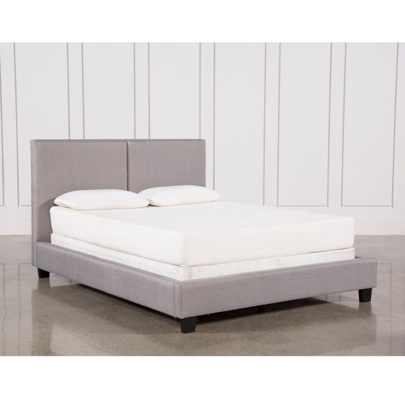 Modern Low Hight Profile Full Sized Grey Bed Frame Platform Upholstery Bed