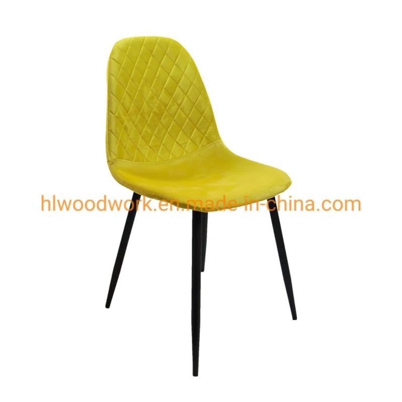Factory Manufacturer New Design Dining Room Furniture Modern Restaurant Comfortable Sedie Accent Metal Legs Yellow Dining Room Velours Chair