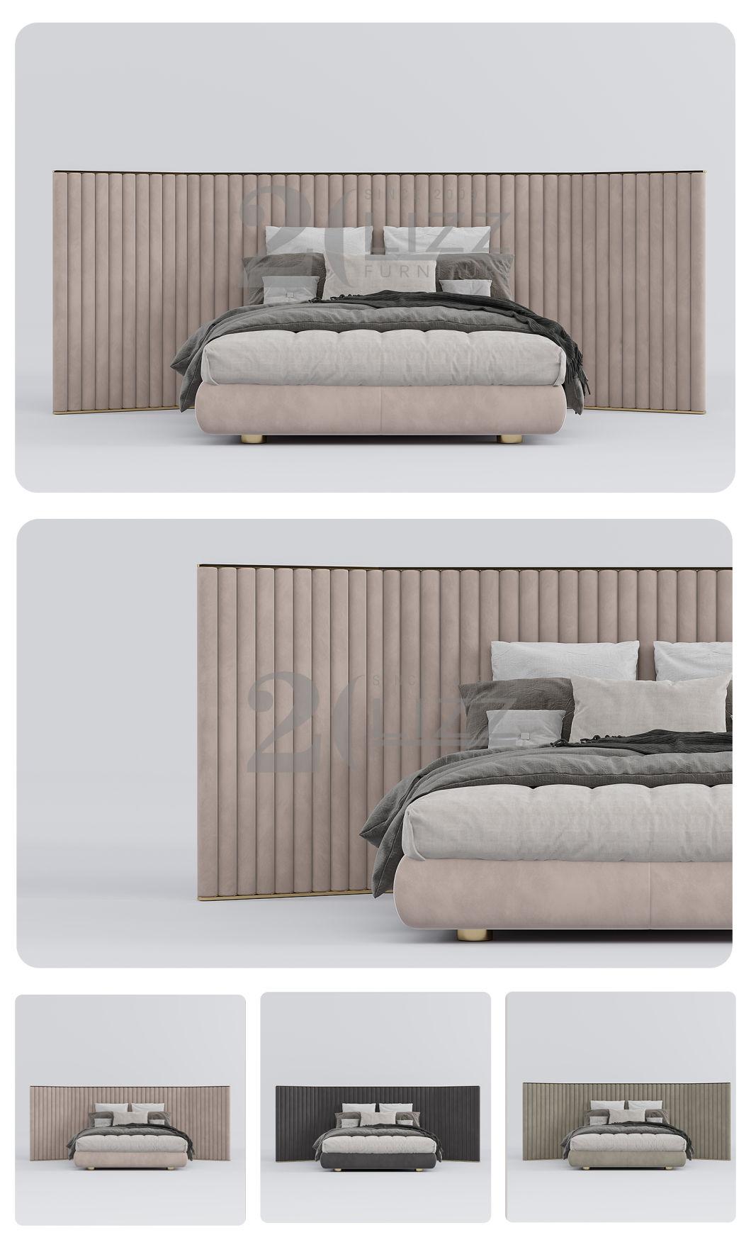 European high End Home Furniture Modern Lluxury Velvet Fabric Wood Frame King Size Bed with Headboard