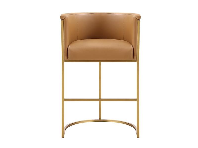 Luxury Design Hotel Bar Furniture Golden Metal Steel Base Leather High Leg Round Stool Cafe Bar Chair for Project