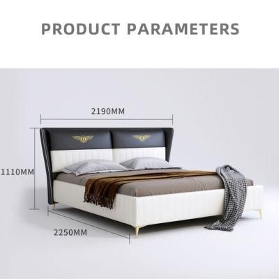 Modern Home Bedroom Furniture Luxury Leather Metal Wooden King Bed