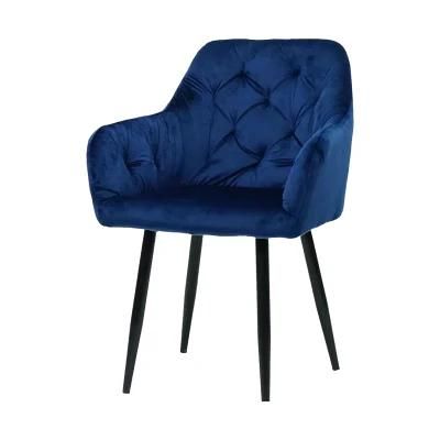 Leisure Home Living Room Bedroom Furniture Upholstered Fabric Velvet Dining Room Chair with Metal Legs for Nordic Modern Restaurant Furniture