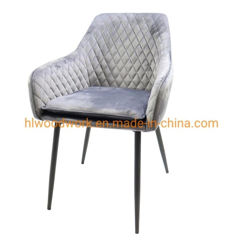High Quality Dining Furniture Home Kitchen Fabric Gray Dining Chairs with Black Legs Metal Hotel Home Restaurant Living Room Meeting Room Furniture Dining Chair