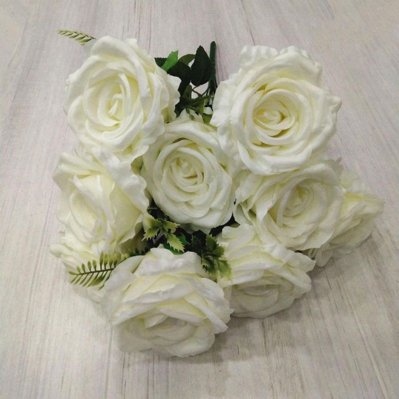 Decorative Silk Fabric Flowers 9 Heads Artificial Flowers Rose Wedding Bouquets for Sale