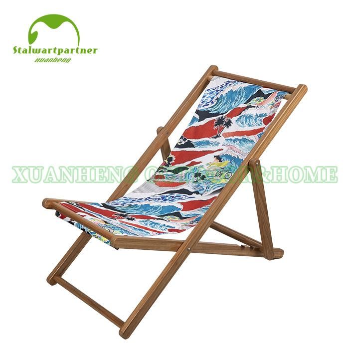 Folding Wood Beach Sling Deck Chair