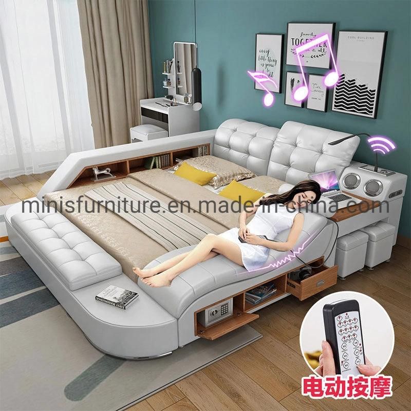 (MN-MB96) Home Bedroom Furniture Fabric Bed with Bluetooth/Recliner/Desk/Safe/Cabinets/Bookshelf