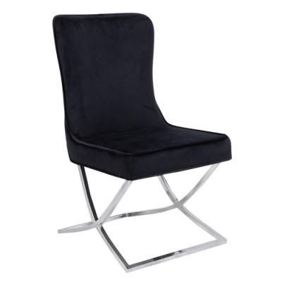 X Legs Velvet Metal Dining Chair