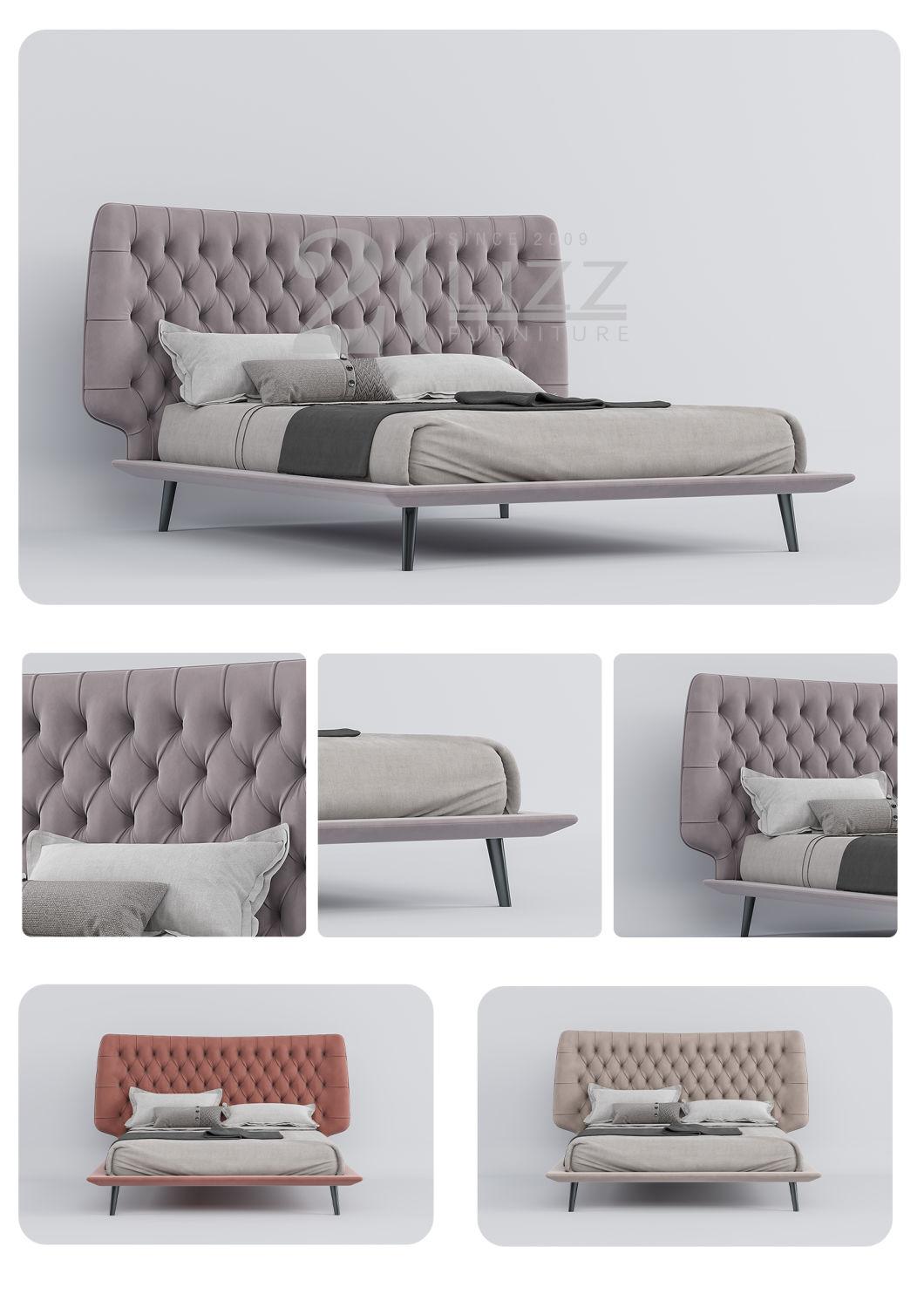 2022 Nordic Designer Solid Wood Frame Bedroom Furniture Modern Upholstered Platfoam Bed