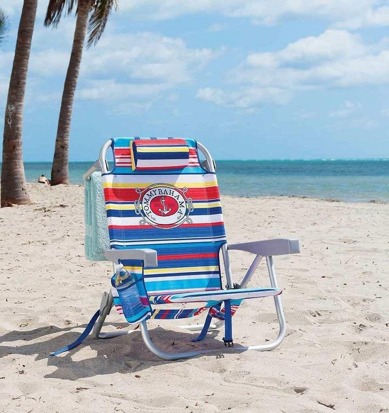 Folding Beach Chair Backpack Cooler Chair with Storage Pouch and Towel Bar