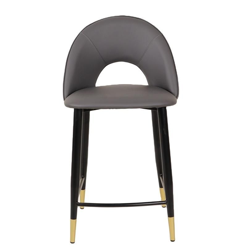 Modern Orange Dark Gray Color High Bar Stool Velvet Seat Bar Chair with Black Golden Legs