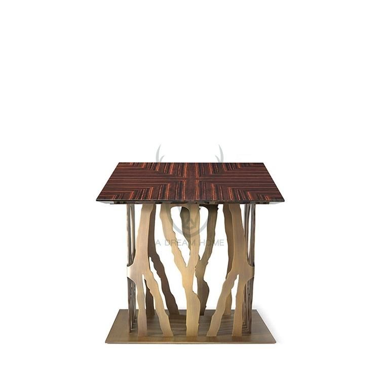 High Quality Living Room Furniture Center Table Villa Hotel Modern Wooden Top Luxury Golden Metal Coffee Tea Table