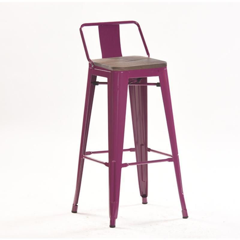 European Outdoor Restaurant Cafe Counter Stool with Wood Seat Loft Home Metal High Stool