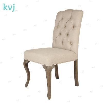 Kvj-Ec18 Antique Vintage Wooden Linen Fabric Louis Dining Chair