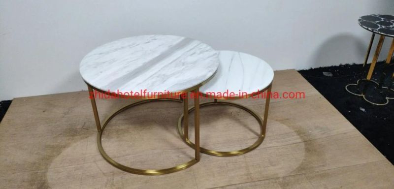 Home Furniture Golden Metal Leg Tea Table Luxury Round Modern Living Room Creative Hotel Villa Center Table Glass Top Coffee Table