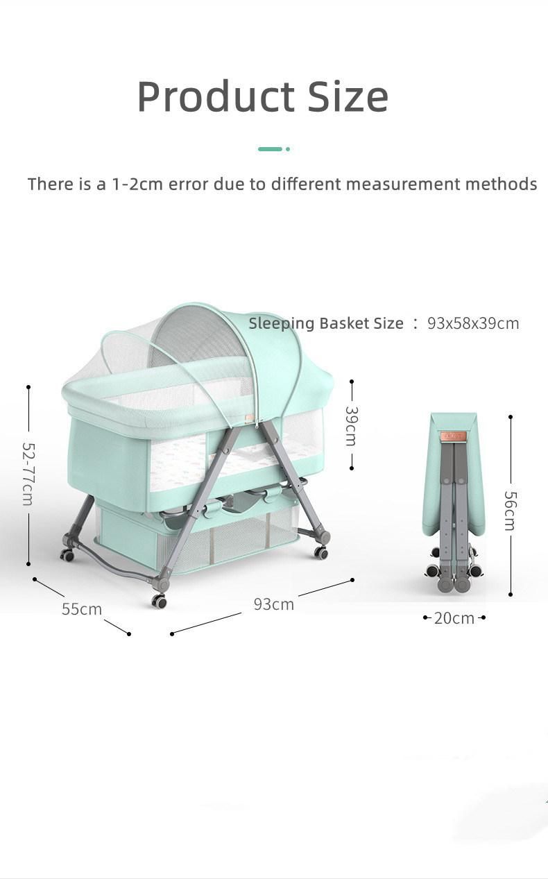 002 Baby Crib Folding Swing 300d Linen Fabric Universal Wheels Adjustable Lifting