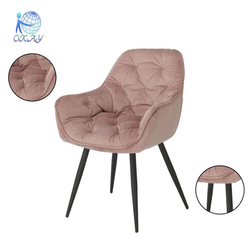 European Design Dining Room Furniture Ergonomic Beige Velvet Steel Leg Dining Chair