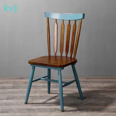 Kvj-7011 Industrial Antique Blue Windsor Wooden Dining Room Chair