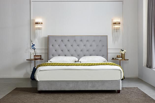 Thick Headboard Button Tufted Sleigh Fabric Bed