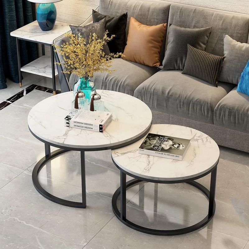 Modern Home Living Room Furniture Side Table Metal Frame Marble Coffee Table Set