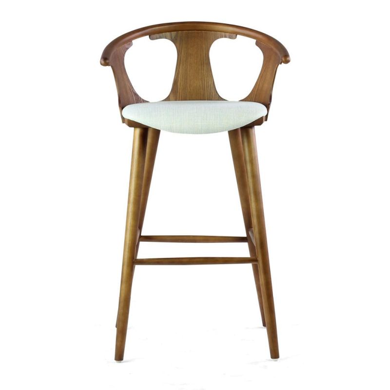 Wooden Frame Fabric Seat Bar Stool Chairs for Restaurant Commercial Use