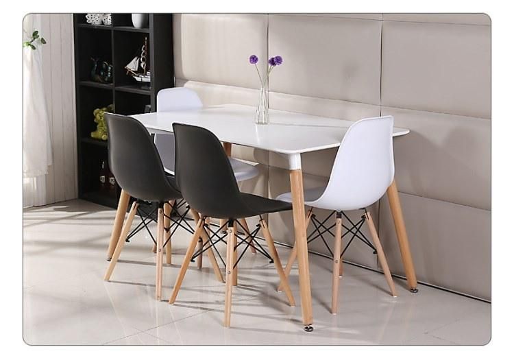 Europe Rustic Nordic Furniture Morden Restaurant Kitchen Side Rectangle 6 Seater MDF Dining Table with Wood Leg