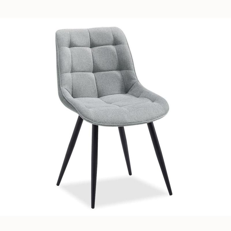 Modern Black Metal Leg Grey Fabric Cushion Kitchen Room Home Furniture Dining Chair for Living Room