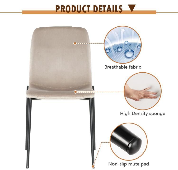 Wholesale Cheap Nordic Modern Design Furniture Fabric Velvet Dining Room Chairs with Metal Legs