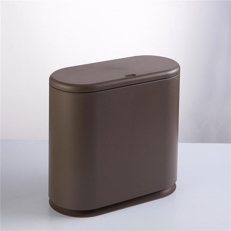 Household Simple Japanese Style Oval Push-Type Solid Color Trash Can