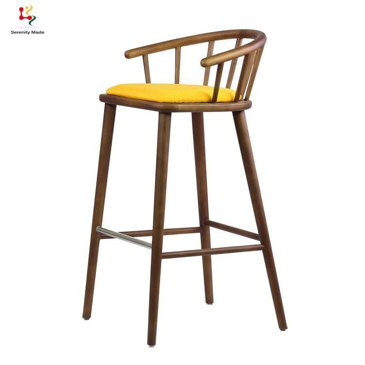 Commercial Bar Furniture Modern Wooden Frame Fabric Cushion Counter Bar Stool with Footrest
