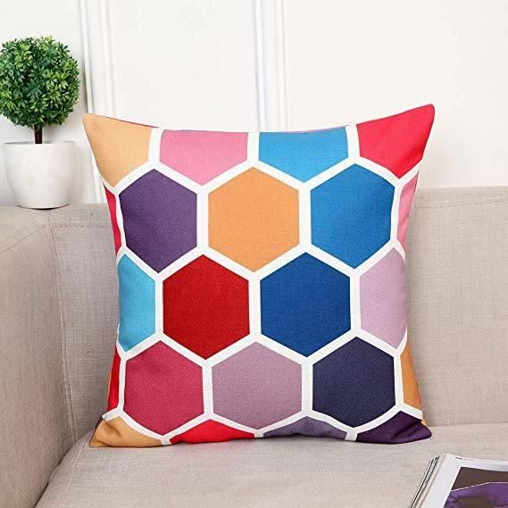 Gemetrical Check Design Color Printing Throw Cushion on Sofa
